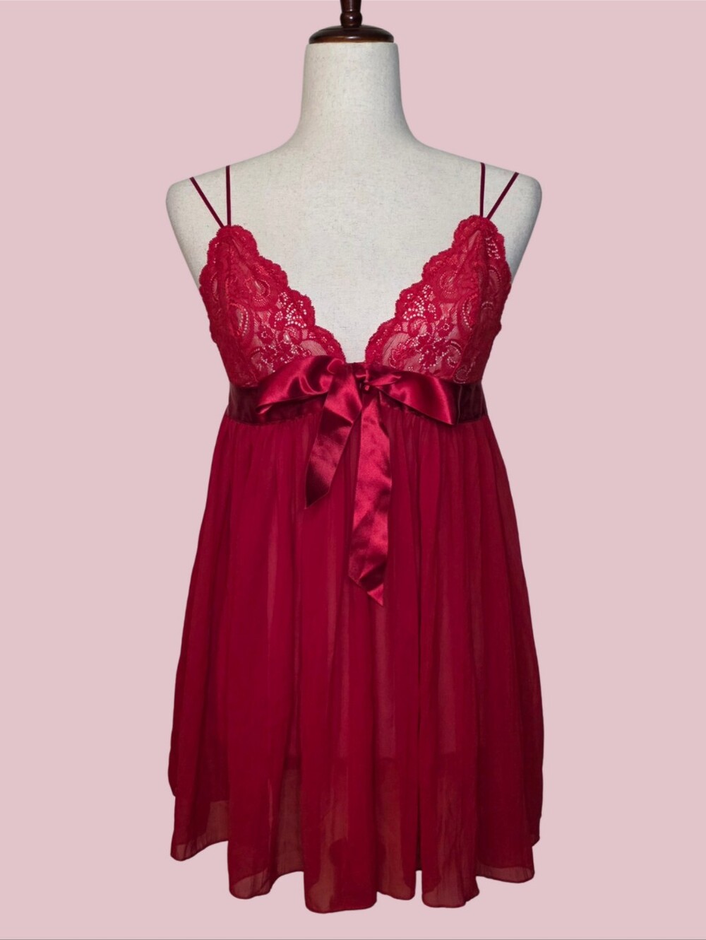 Victoria's Secret Red Sheer Lace Babydoll Chemise